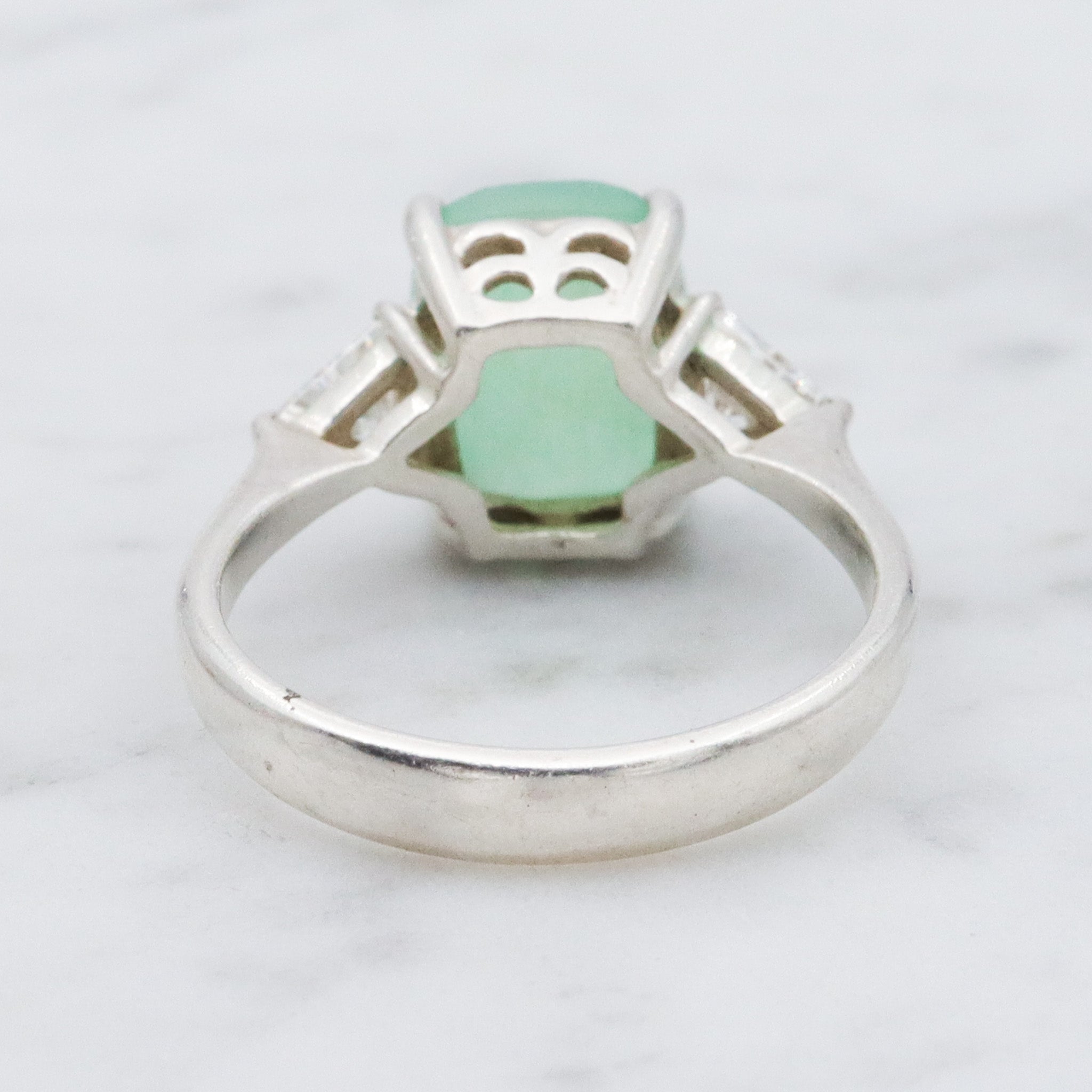 Vintage sterling silver chalcedony & cubic zirconia cocktail ring, sz 7